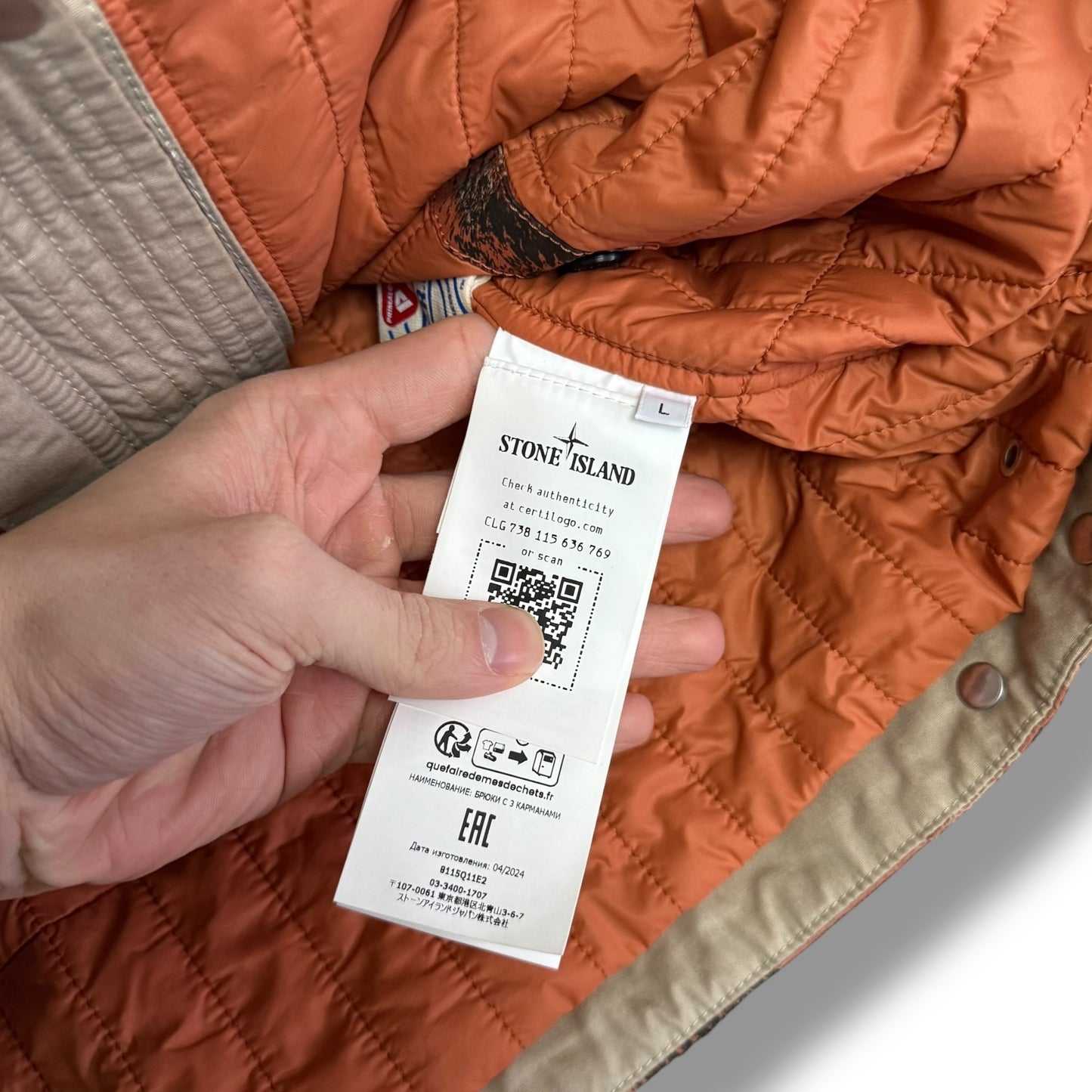 Stone Island Earth Mapping Camouflage Cotton Canvas With Primaloft Insulation Technology (L, 24”)