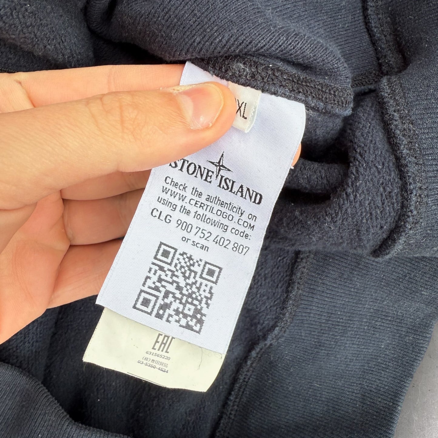 Stone Island Navy Zip Hoodie (3XL, 28”)