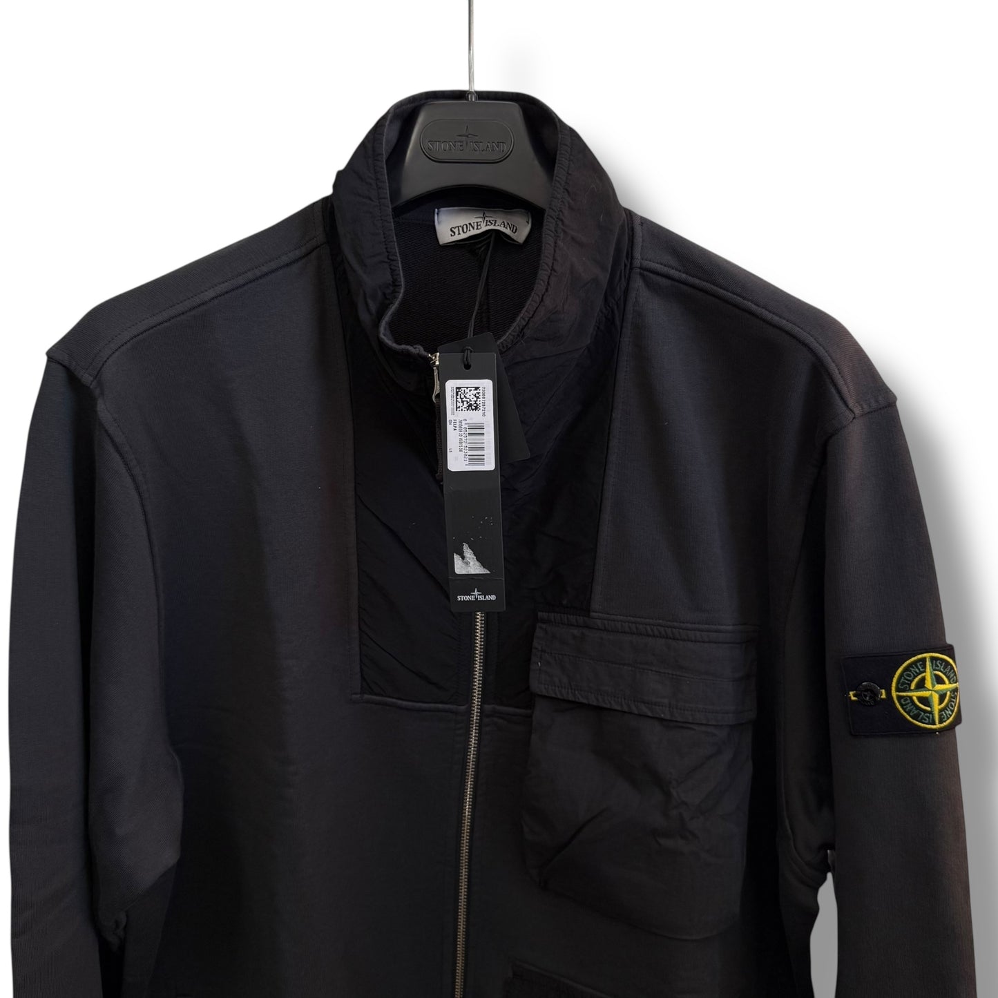 Stone Island Grey Panelled Mix Fabric Full Zip (3XL, 28”)