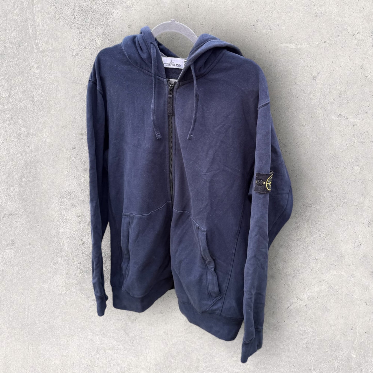 Stone Island Navy Zip Hoodie (3XL, 28”)