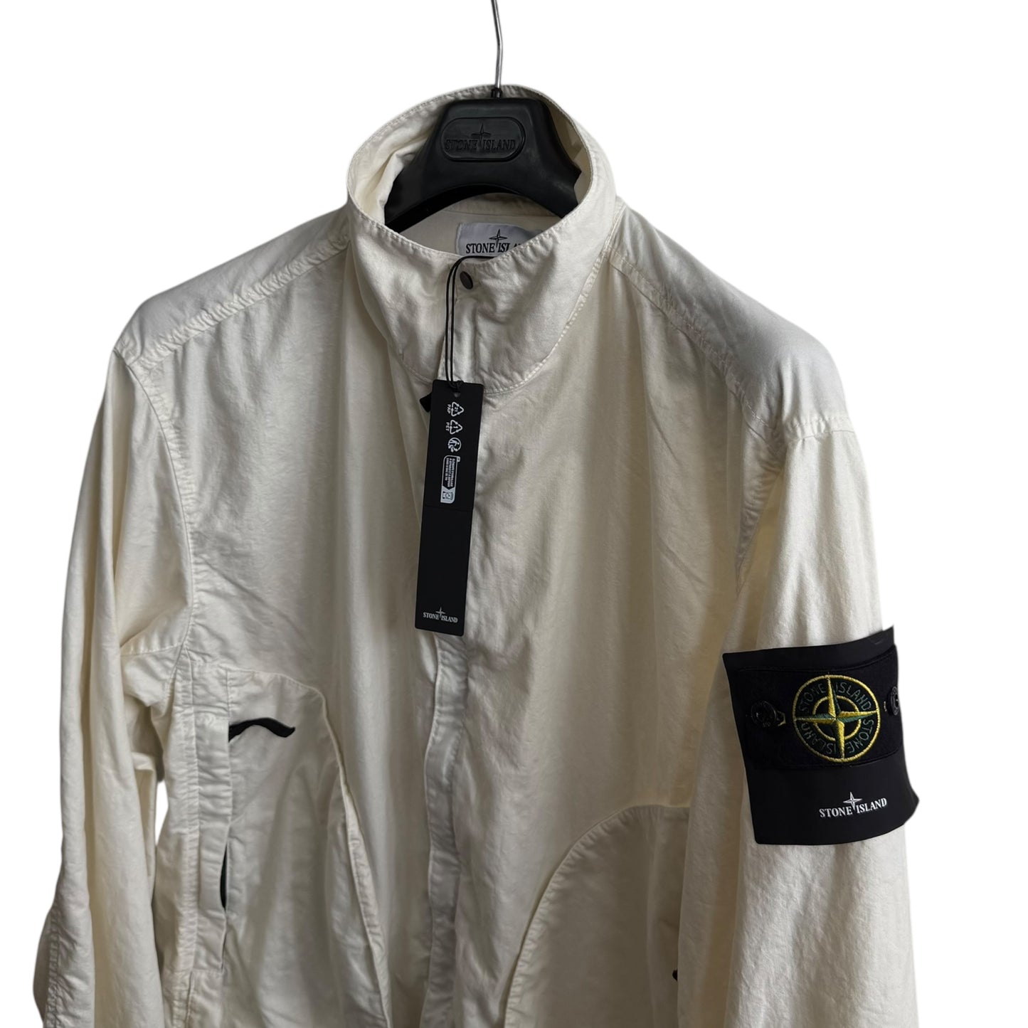 Stone Island 410006 Organic Look Nylon Panama-TC Garment Dyed Ivory White Jacket (L, 24”)