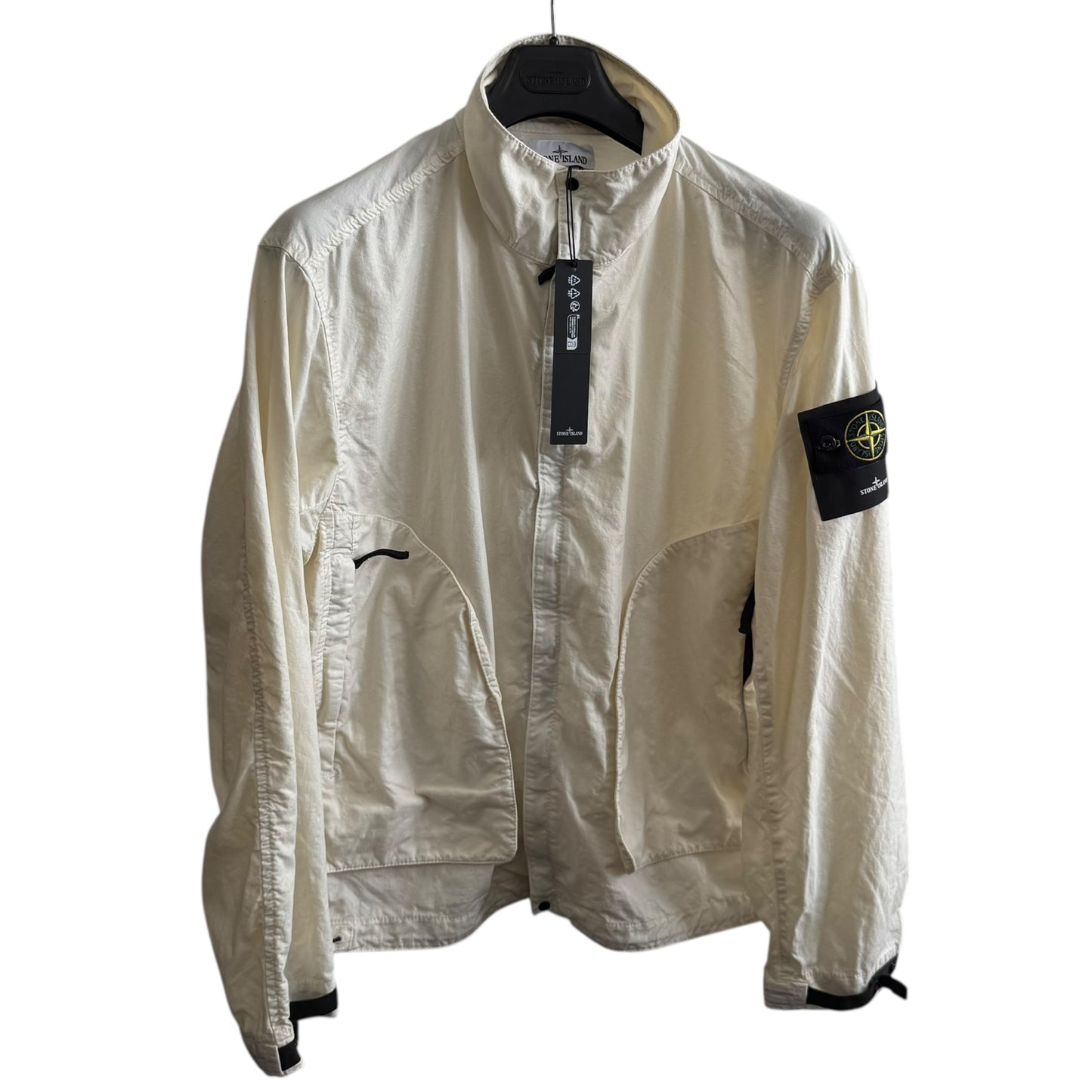 Stone Island 410006 Organic Look Nylon Panama-TC Garment Dyed Ivory White Jacket (L, 24”)