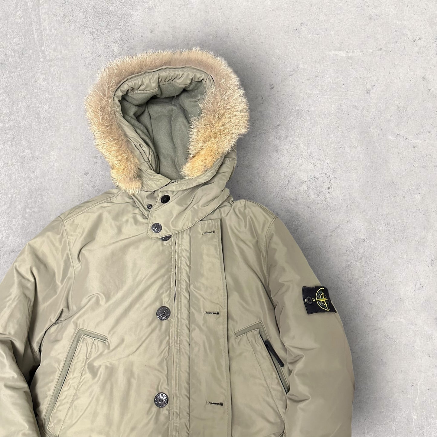 Stone Island Micro Yarn Fur Hood Coat (M 21.5”)