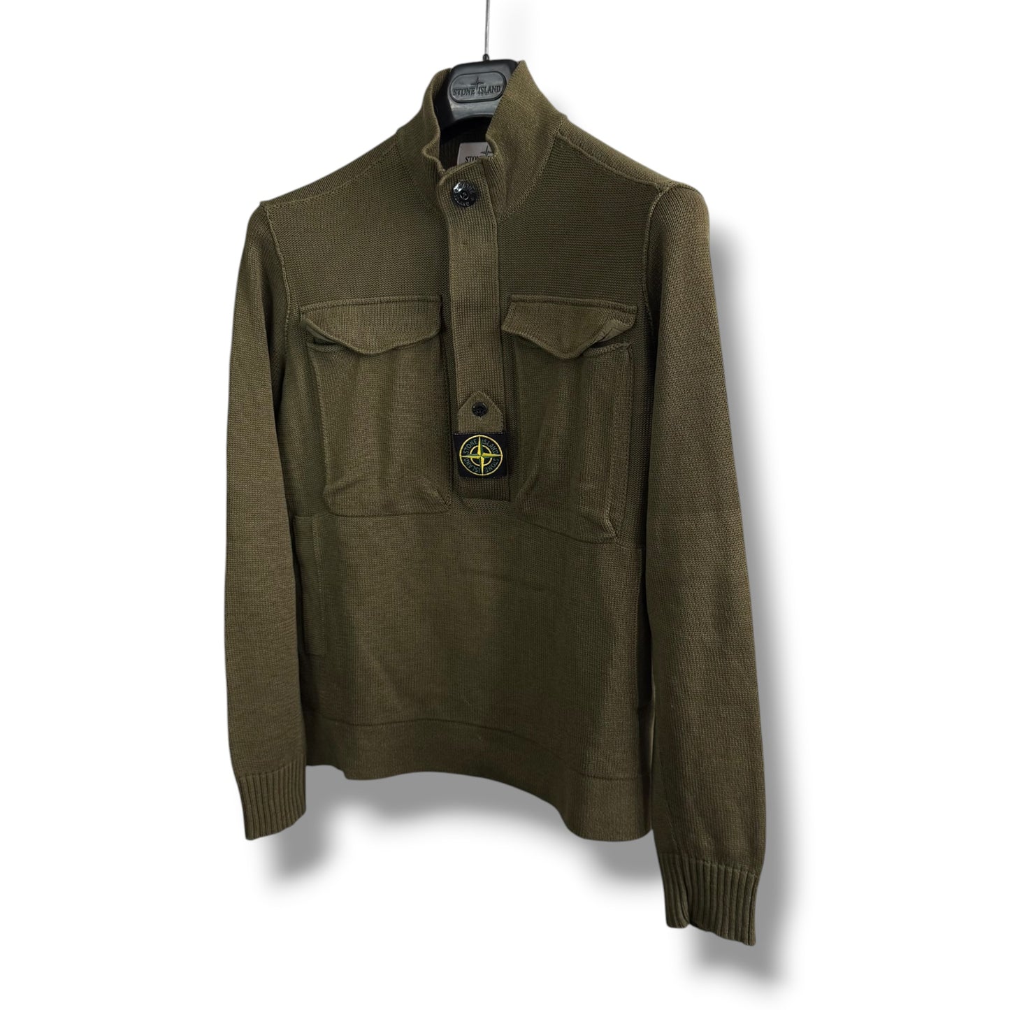 Stone Island Ribbed Knit Centre Badge Half Zip (M, 21”)