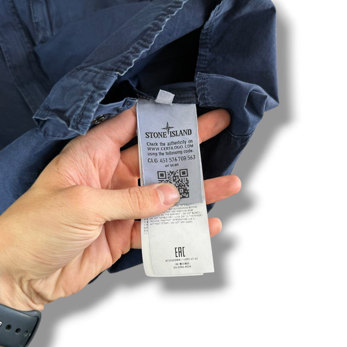Stone Island Navy Overshirt (L, 22”)