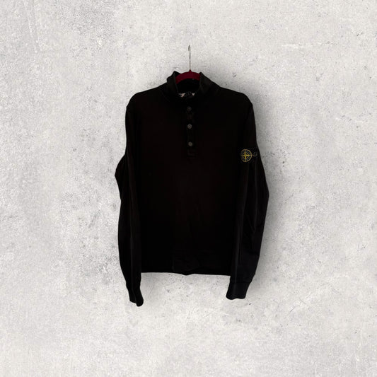 Stone Island Black 1/4 Button Up (L, 21”)