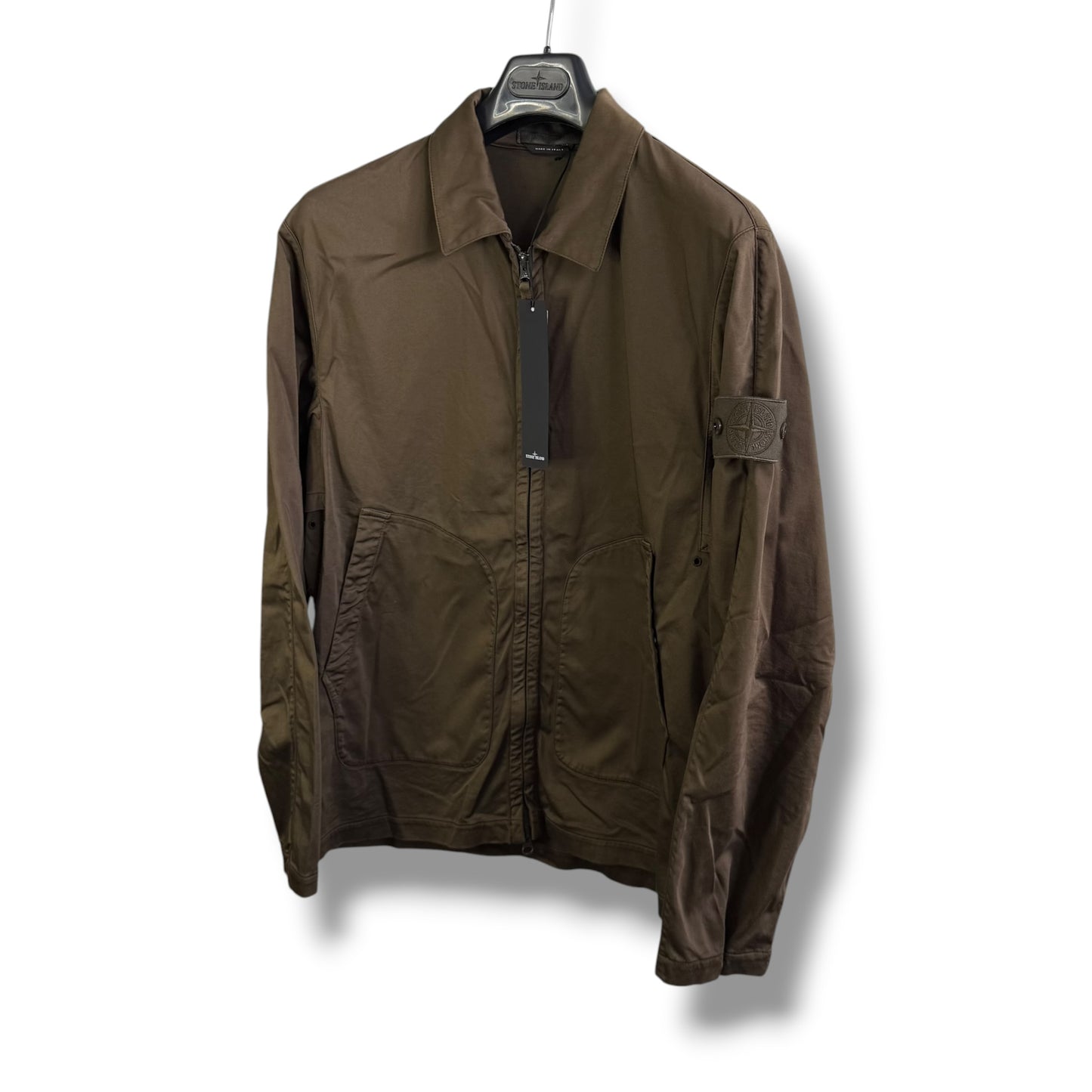 Stone Island Khaki Ghost Cotton Overshirt (M, 22.5”)