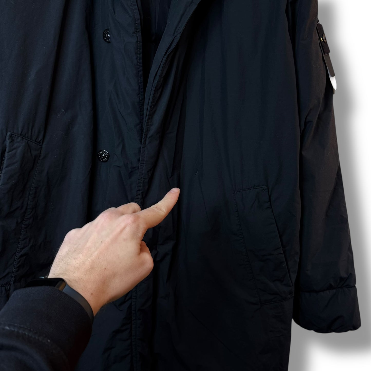 Stone Island Naslan Light Watro Down TC Long Fishtail Coat (M, 24.5” - Fits XL)