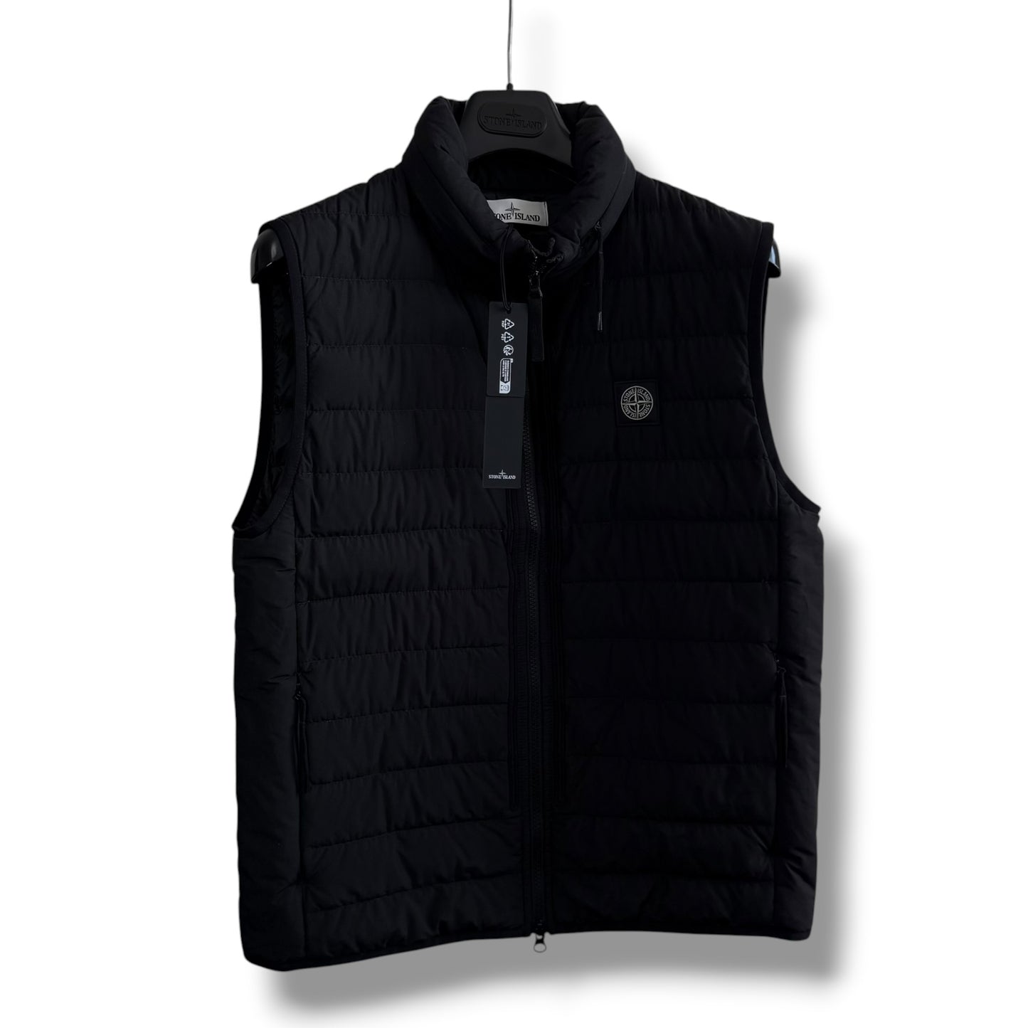 Stone Island Black O-Cotton/R-Nylon Tela Down Gilet (M, 21”)