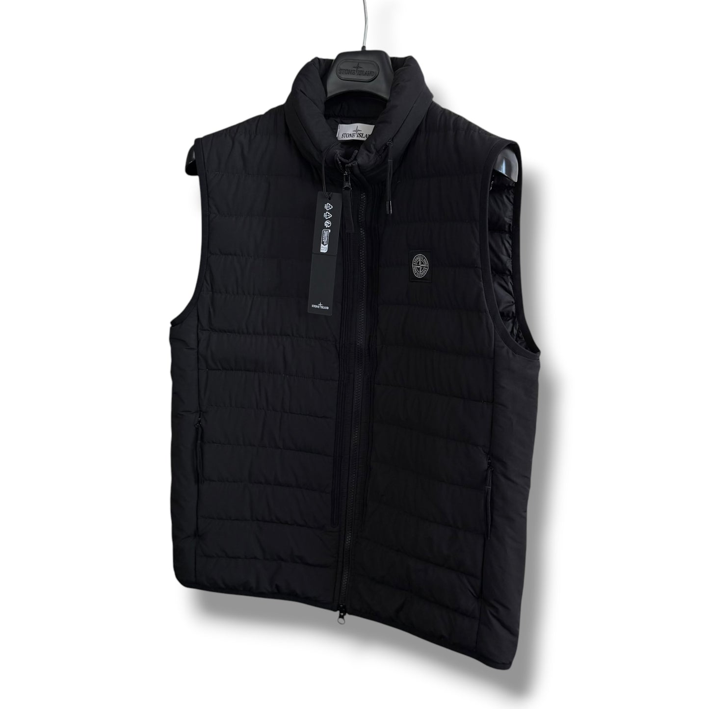 Stone Island Black O-Cotton/R-Nylon Tela Down Gilet (M, 21”)