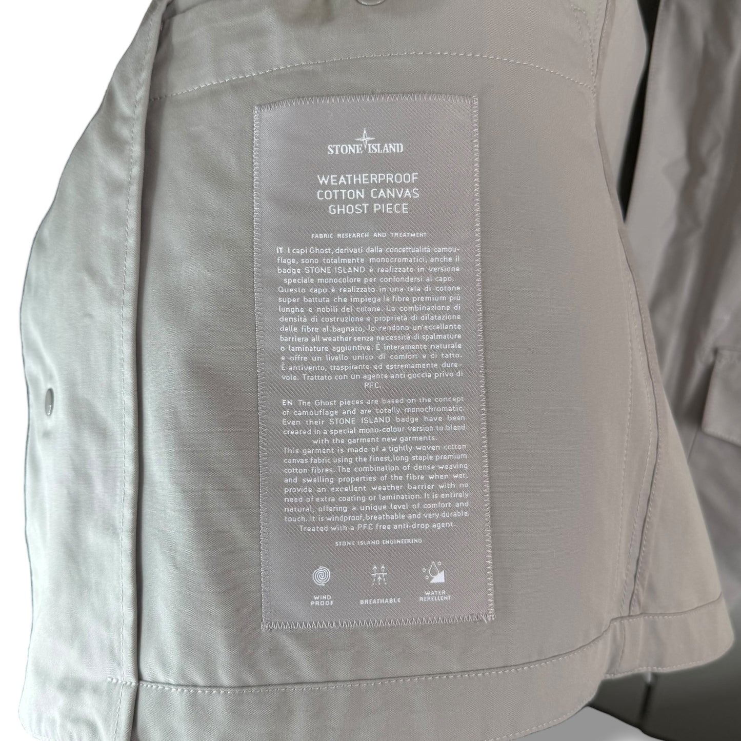 Stone Island Weatherproof Cotton Canvas Ghost Piece (S, 21”)