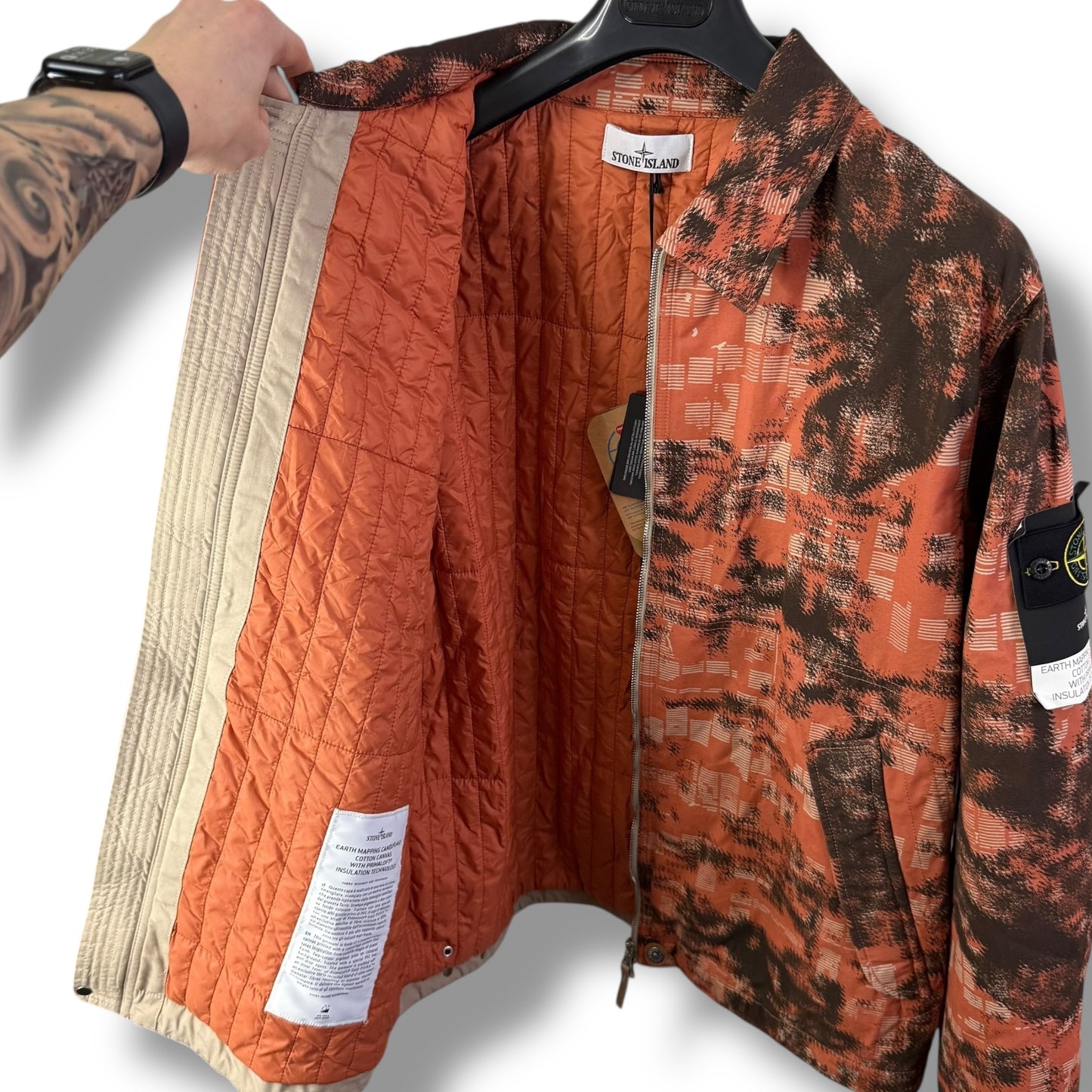 Stone Island Earth Mapping Camouflage Cotton Canvas With Primaloft Insulation Technology (L, 24”)