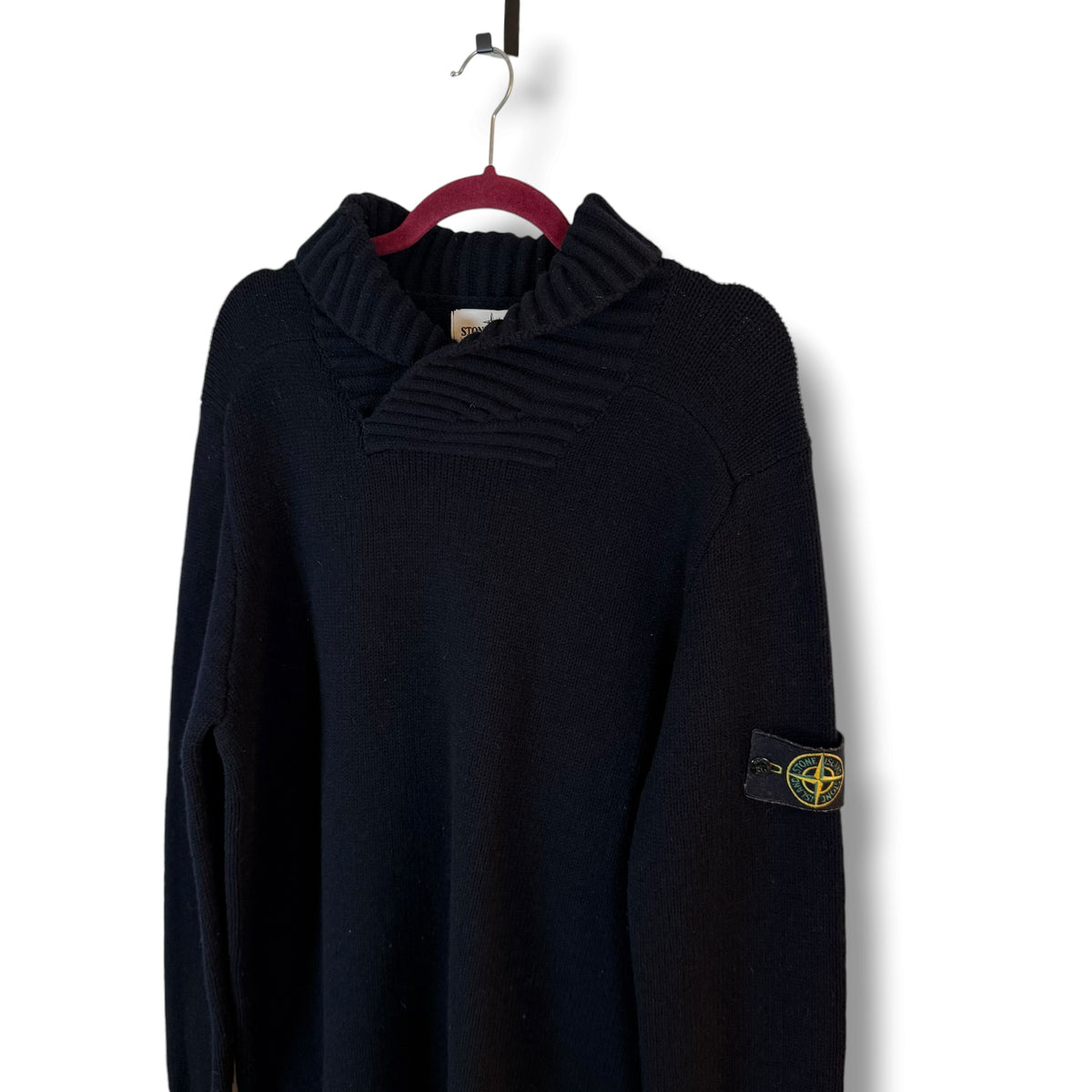 Stone Island Shawl Collar Chunky Knitted Sweater (XXL, 23”)