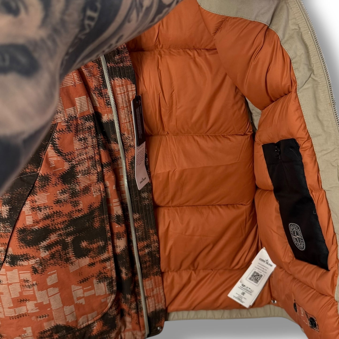 Stone Island Earth Mapping Camouflage Cotton Canvas-Down Body Warmer (XL, 24”)