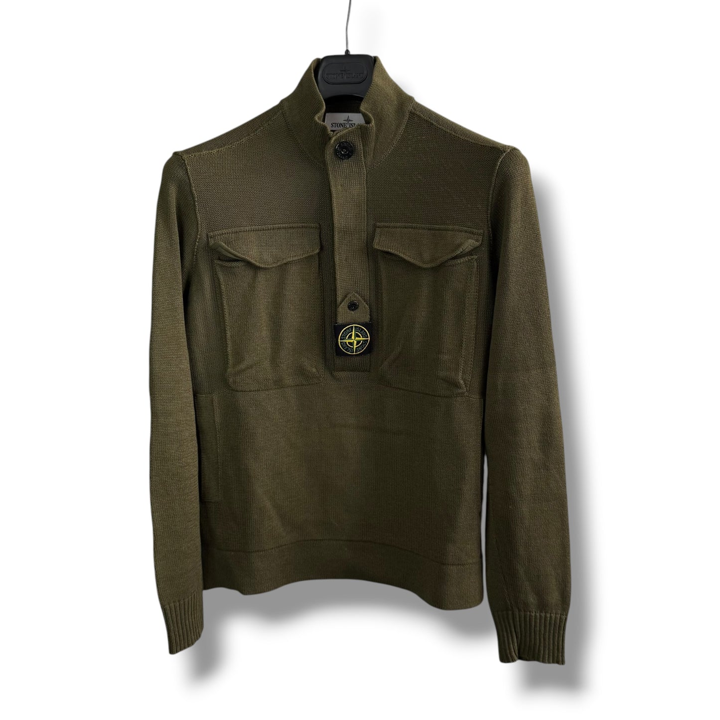 Stone Island Ribbed Knit Centre Badge Half Zip (M, 21”)