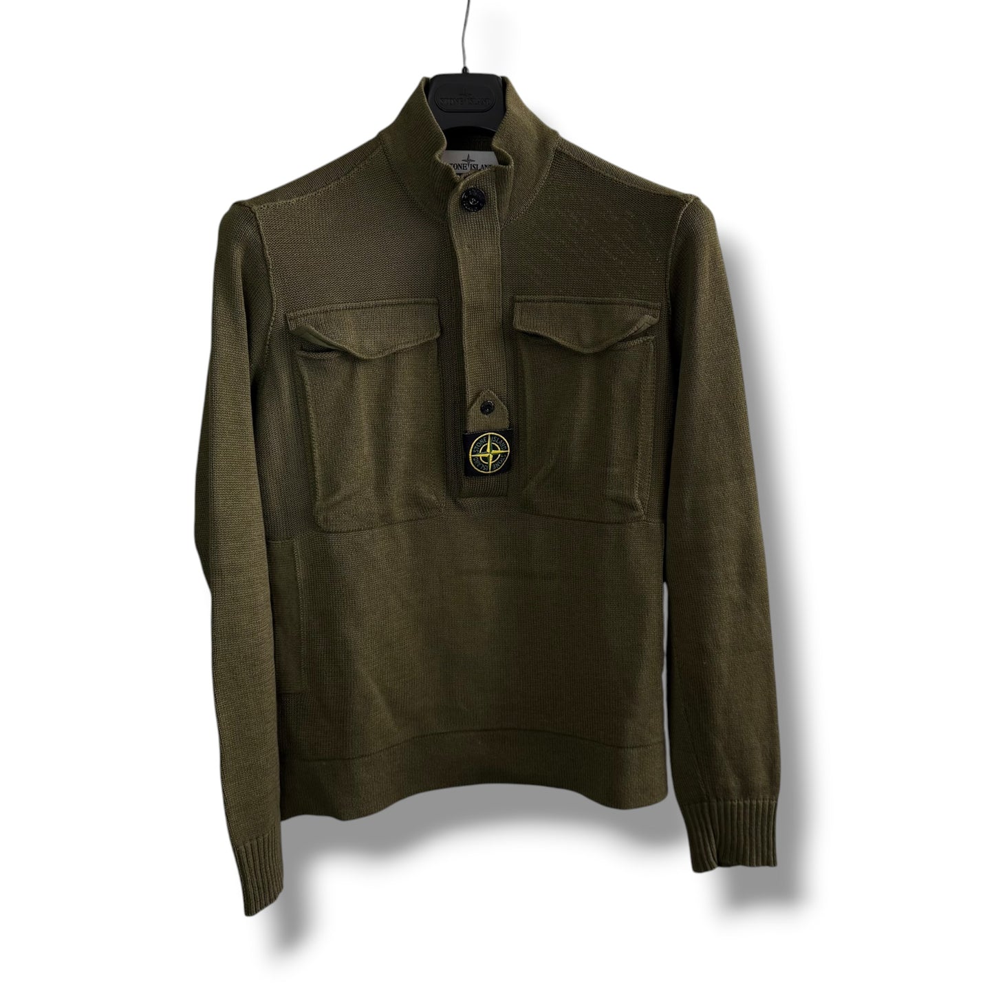 Stone Island Ribbed Knit Centre Badge Half Zip (M, 21”)