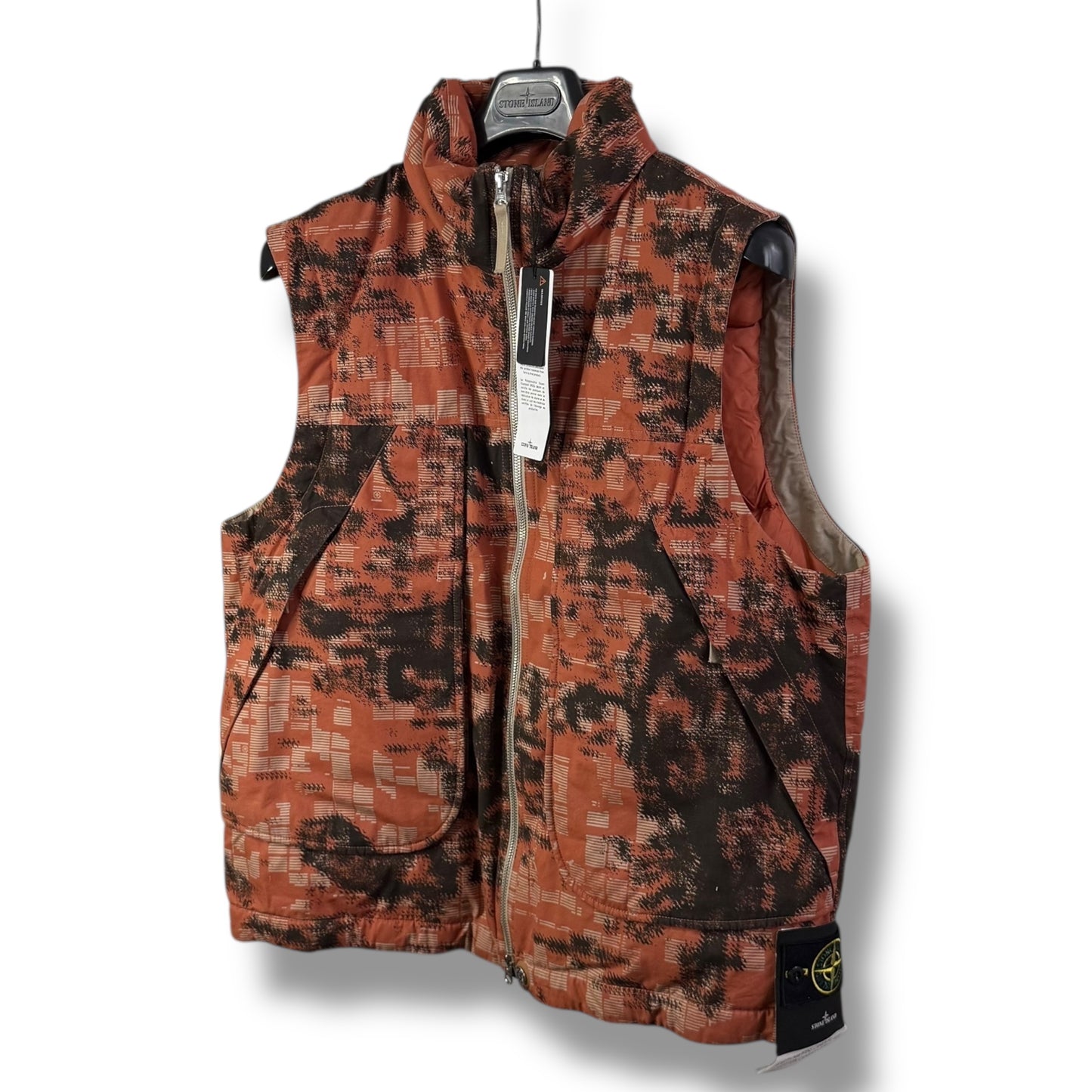 Stone Island Earth Mapping Camouflage Cotton Canvas-Down Body Warmer (XL, 24”)