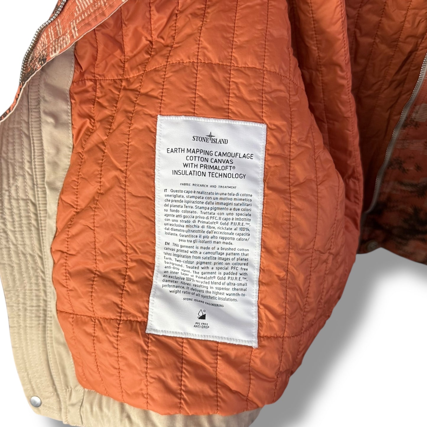 Stone Island Earth Mapping Camouflage Cotton Canvas With Primaloft Insulation Technology (L, 24”)