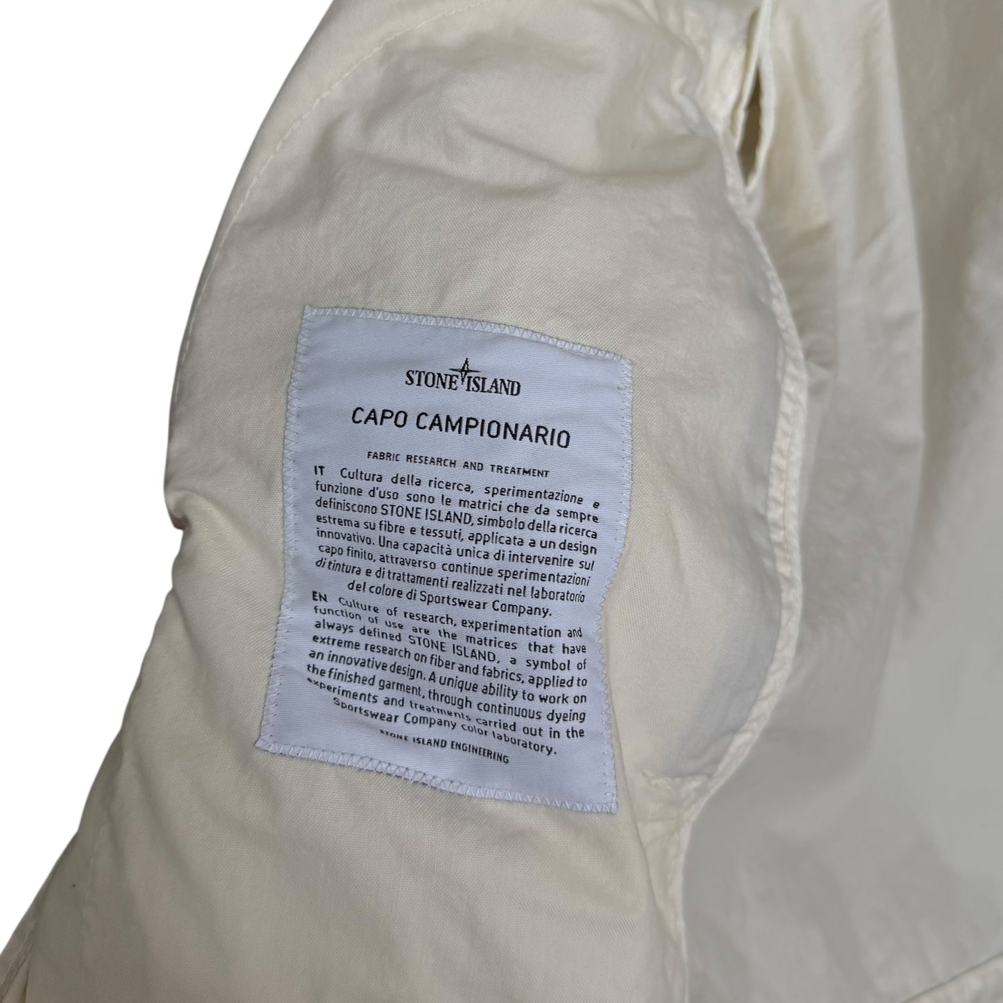 Stone Island 410006 Organic Look Nylon Panama-TC Garment Dyed Ivory White Jacket (L, 24”)