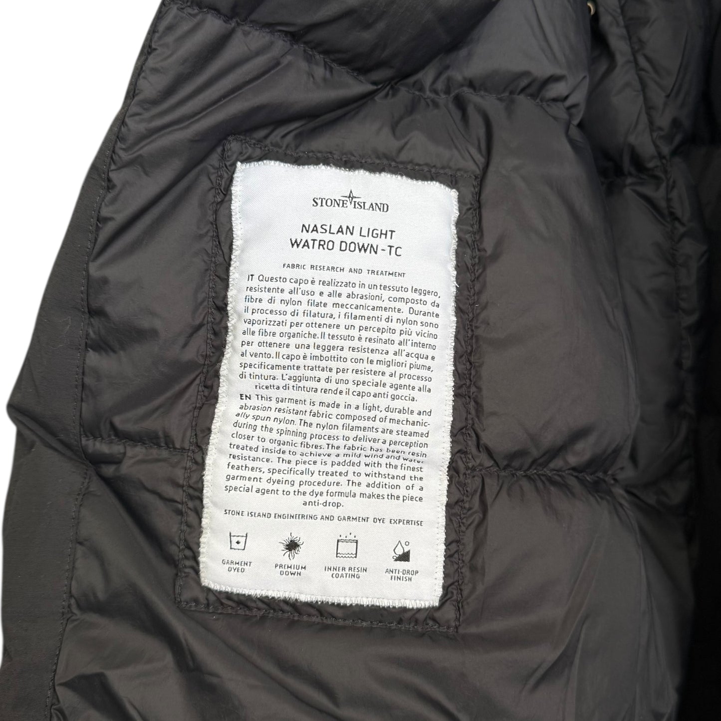 Stone Island Naslan Light Watro Down TC Long Fishtail Coat (M, 24.5” - Fits XL)
