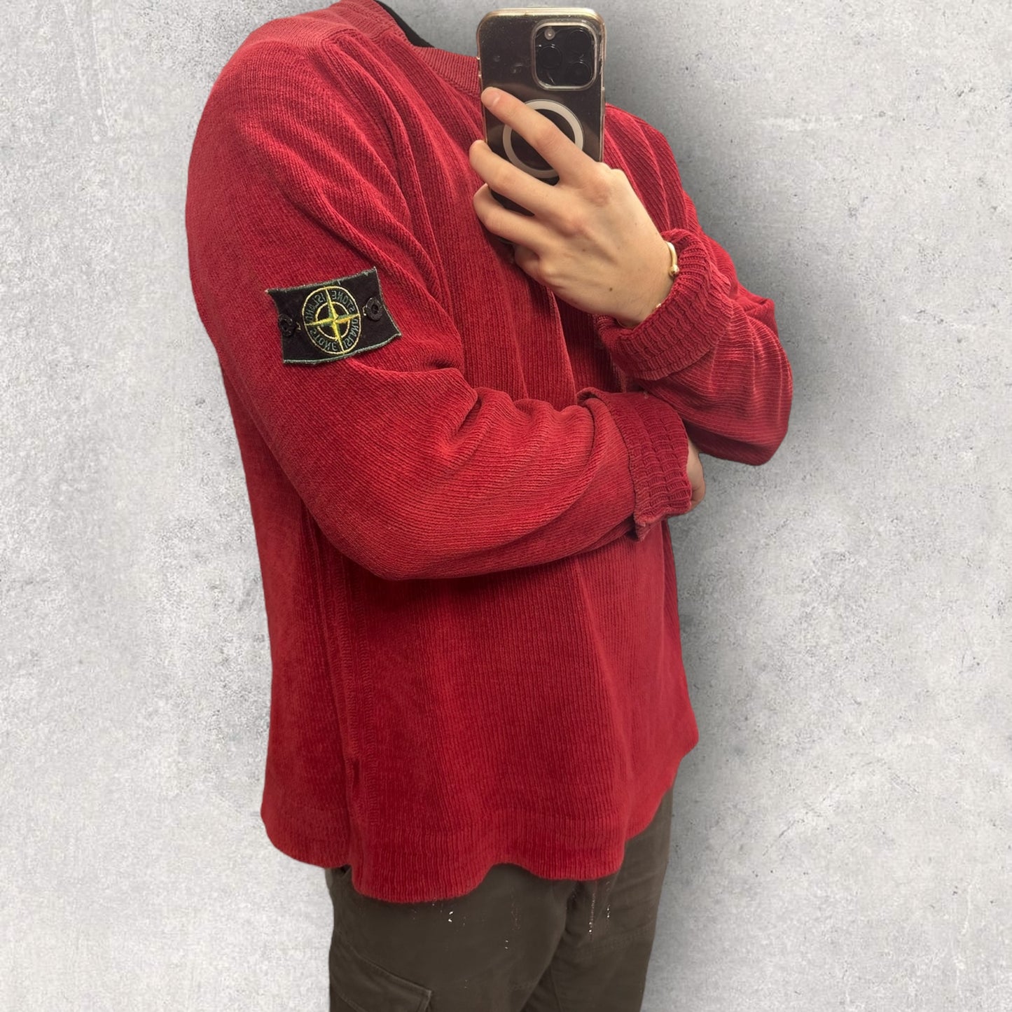 Stone Island Vintage Green Edge 2001 Knit Cotton Sweatshirt (XXL, 24”)