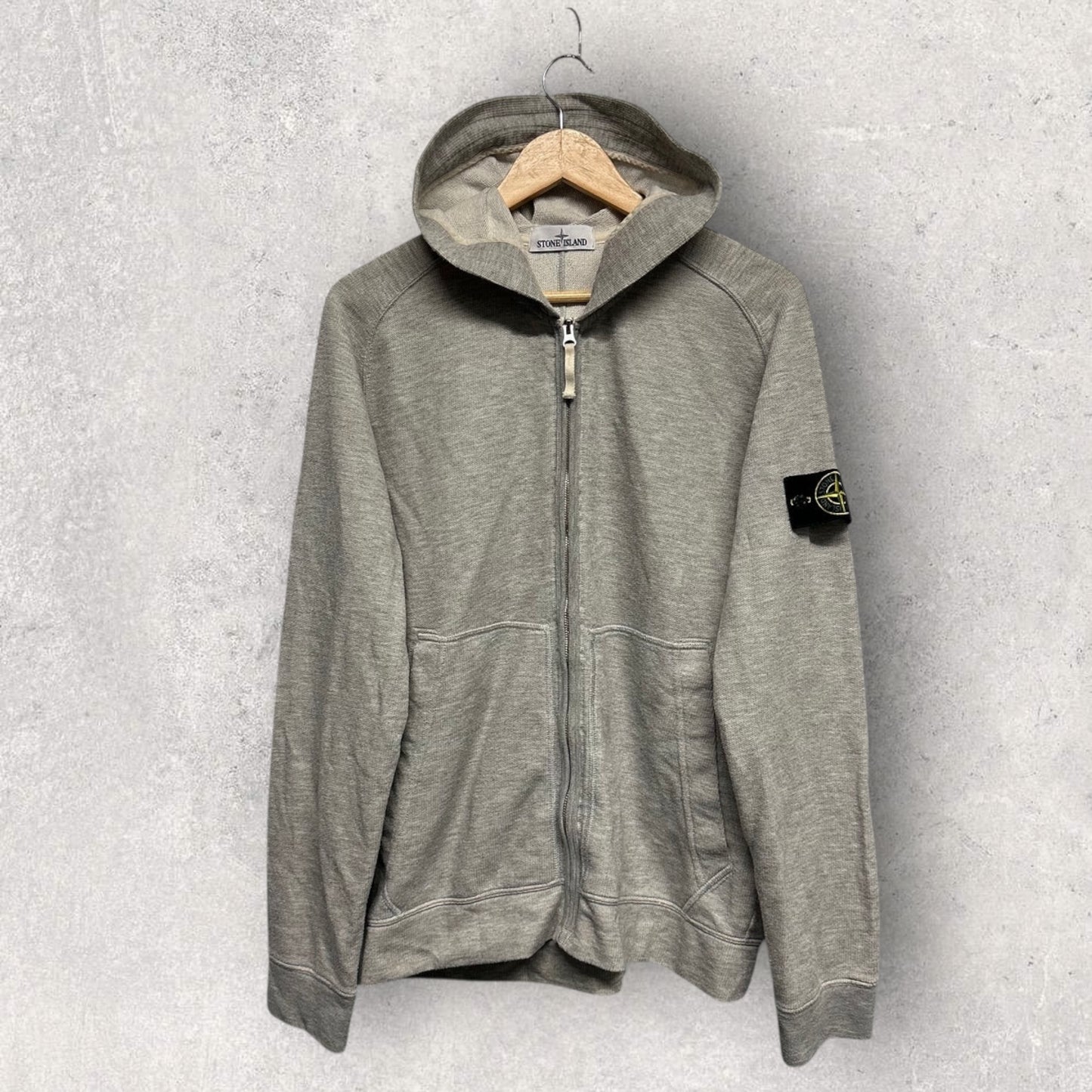 Stone Island Zip Grey Hoodie (XL, 23.5”)