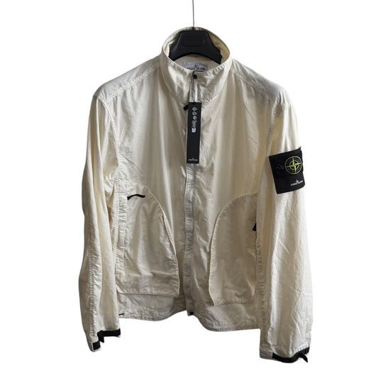 Stone Island 410006 Organic Look Nylon Panama-TC Garment Dyed Ivory White Jacket (L, 24.5”)
