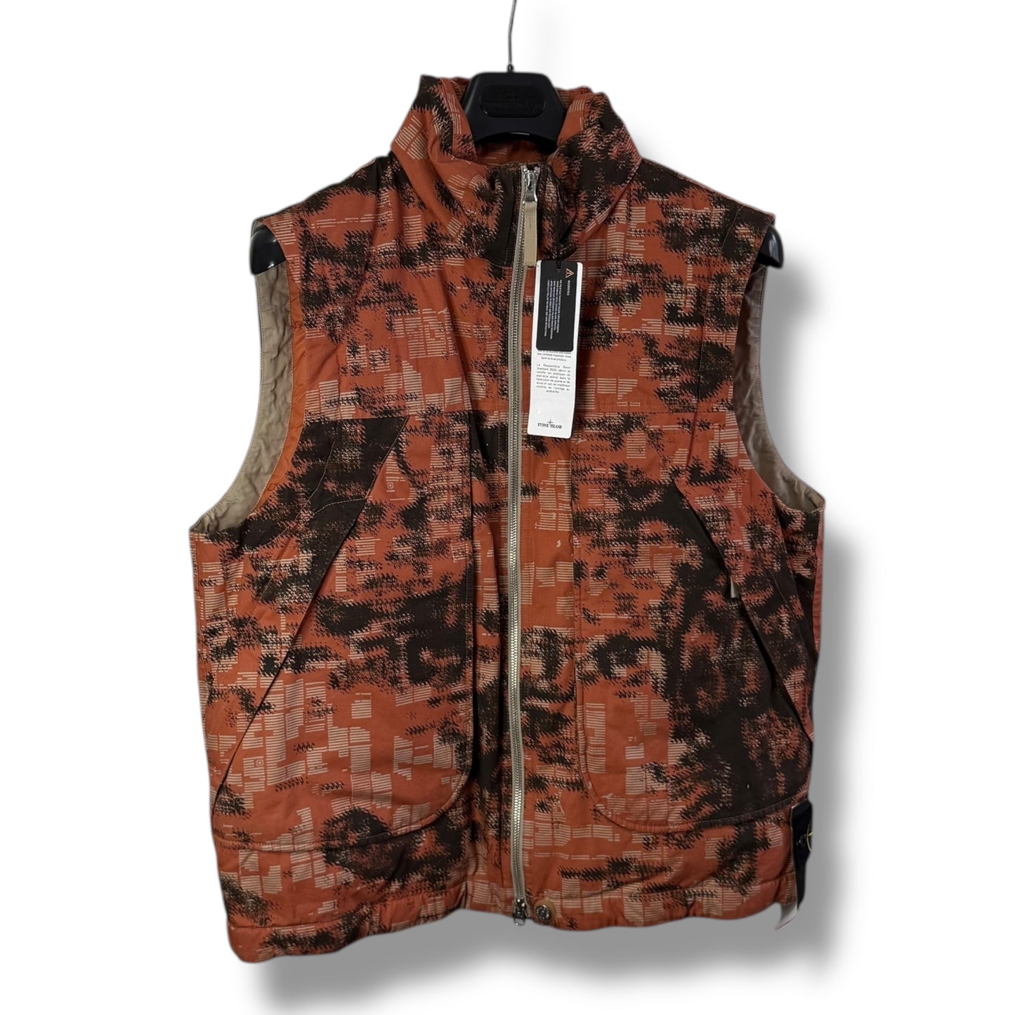 Stone Island Earth Mapping Camouflage Cotton Canvas-Down Body Warmer (XL, 24”)